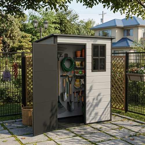 Grey wood effect garden - effect, shed